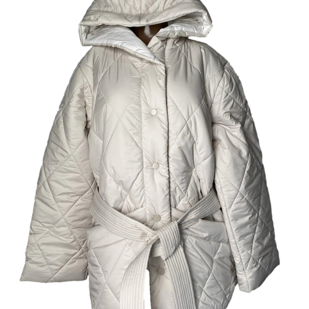 NEW LILLA P Quilted Hooded Belted Puffer Coat Women’s